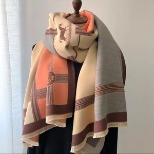 Elegant Multicolor Scarf Wrap - Cream, Peach & Gray
